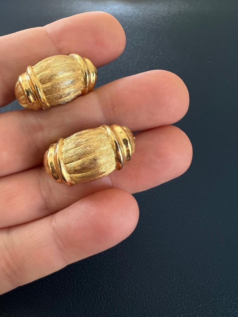 Vintage Christian Dior Gold tone Barrel Clip-on Earrings